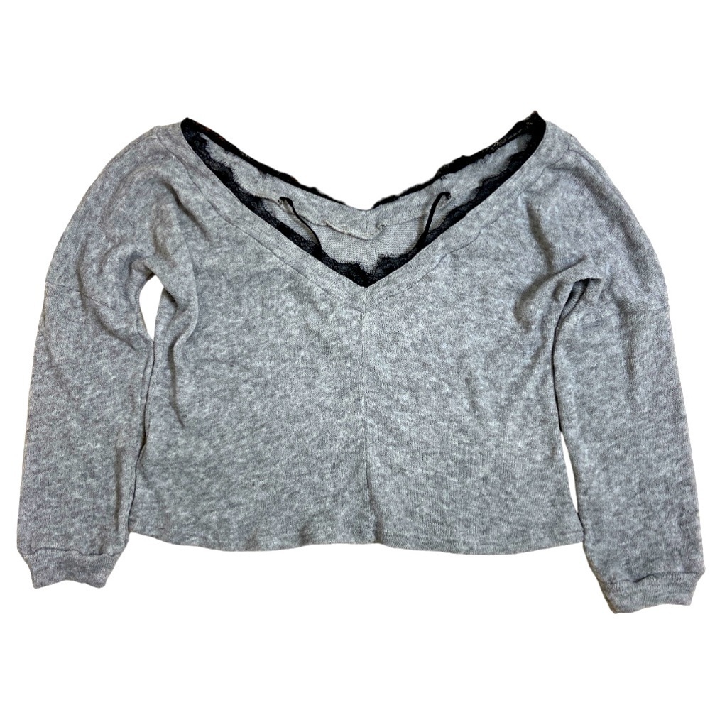 SHEIN | Grey and Black | Off the Shoulder | V-Neck Sweater | Size Small